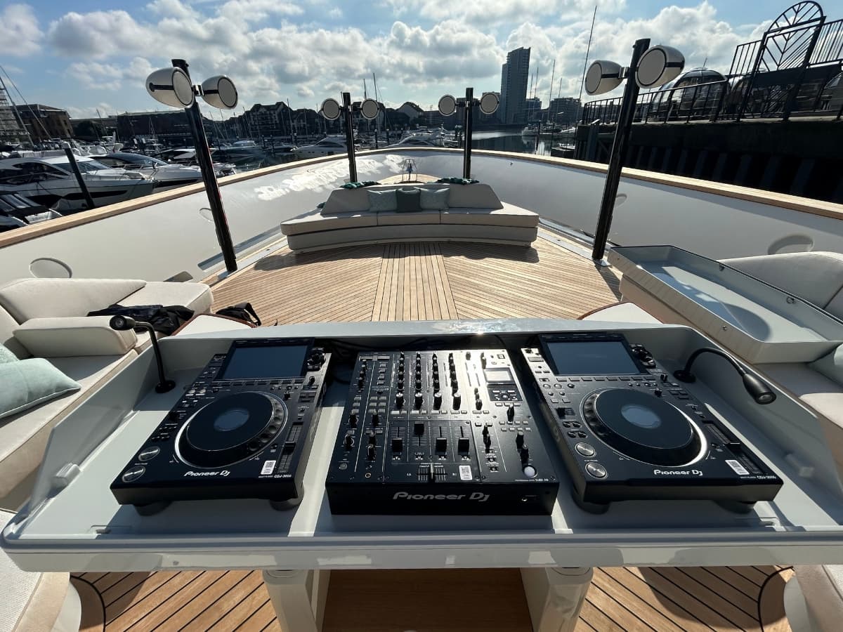DJ setup on the Special One luxury yacht